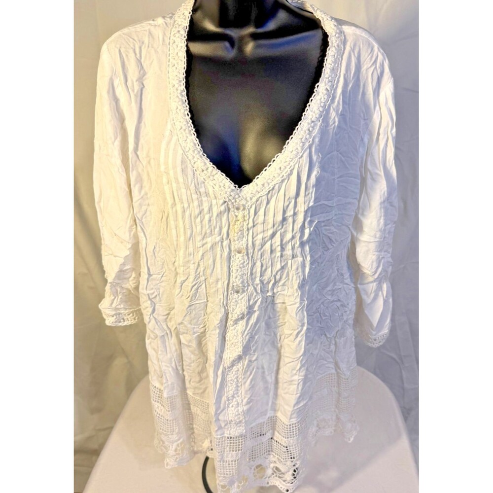 White Fairy Angelcore Coastal Cowgirl Tunic Top Women's Plus 1X Lace Crochet